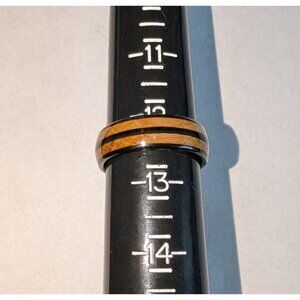 Mens Tungsten Carbide Wedding Band with Wood Inlay Black Stripe Sz 12.5